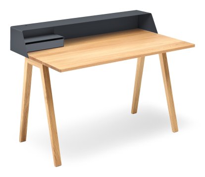 PS04 / PS05 Sekretär, B 120 x T 75 cm (PS05), Anthrazitgrau (RAL 7016), Eiche geölt, Mit Elektrobox