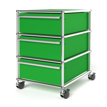 USM Haller Rollcontainer mit 3 Schubladen Typ 1 (mit Gegengewicht), Kein Schloss, USM grün