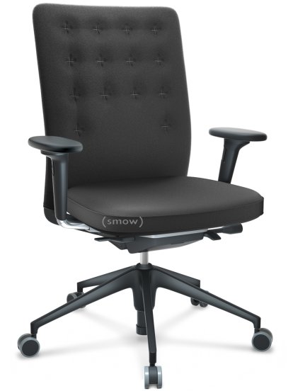 ID Trim, Mit Lumbalstütze, FlowMotion-mit Vorwärtsneigung, mit Sitztiefenverstellung, Mit 2D Armlehnen, 5-Stern Untergestell, Kunststoff basic dark, Sitz und Rücken Plano, Dunkelgrau, Weich für harte Böden