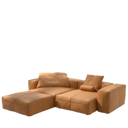 Vetsak Sofa Set 3, Leather - Brown, Mit Kissen