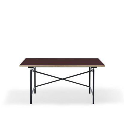 Eiermann 1 M Tisch (Mechanische Höhenverstellung), Linoleum burgunderrot (Forbo 4154) mit Eichekante, 140 x 80 cm, Schwarz