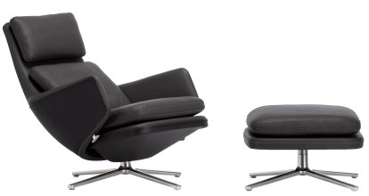 Grand Relax Loungesessel, Mit Ottoman, Leder Premium F, nero, Poliert, 41,5 cm