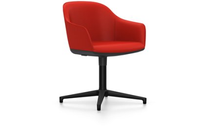 Softshell Armchair auf Viersternfuß, Aluminium pulverbeschichtet basic dark, Plano, Poppy red, Filzgleiter für harte Böden