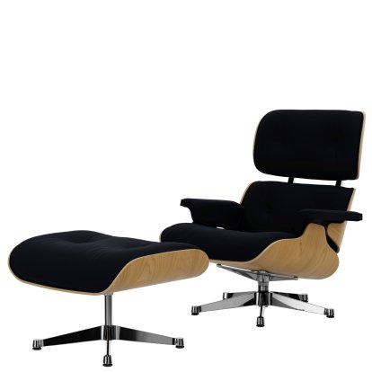 Eames Lounge Chair & Ottoman Calma, Kastanie natur, Calma, nachtblau, 89 cm, Aluminium poliert