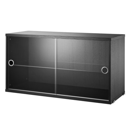 String System Schrankelement mit Glasschiebetüren, Schwarz gebeizte Esche
