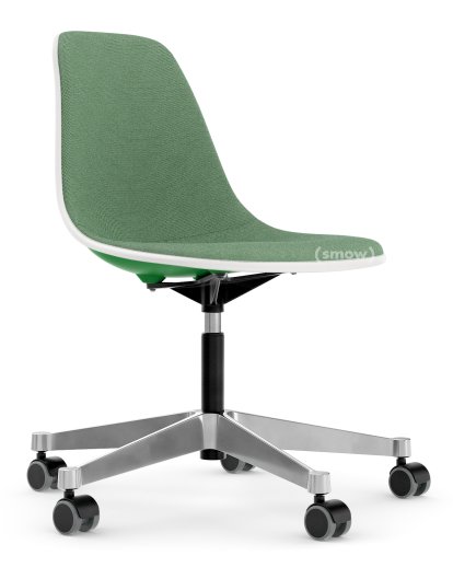 Eames Plastic Side Chair PSCC, Grün non-RE, Mit Vollpolsterung, Grün / elfenbein
