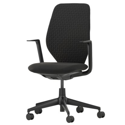 ACX Soft Bürodrehstuhl, Ohne Vorwärtsneigung, mit Sitztiefenverstellung, Fixe Armlehnen, Tiefschwarz, Sitz Grid Knit, nero, Harte Rolle für Teppichböden