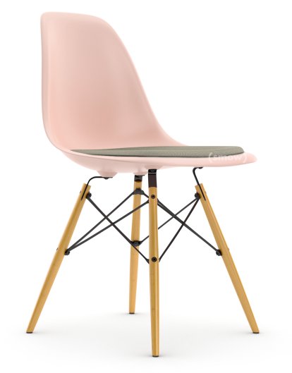 Eames Plastic Side Chair DSW, Zartrosé, Mit Sitzpolster, Warmgrey / elfenbein, Standardhöhe - 43 cm, Ahorn gelblich
