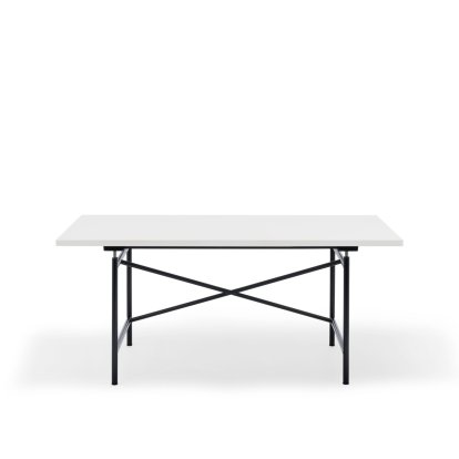 Eiermann 1 M Tisch (Mechanische Höhenverstellung), Melamin weiß mit weißer Kante, 160 x 80 cm, Schwarz