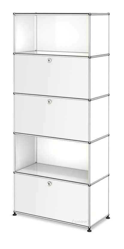 USM Haller Aktenregal M, individualisierbar, Reinweiß RAL 9010, Mit Klappe, Mit Klappe, Offen, Mit Klappe
