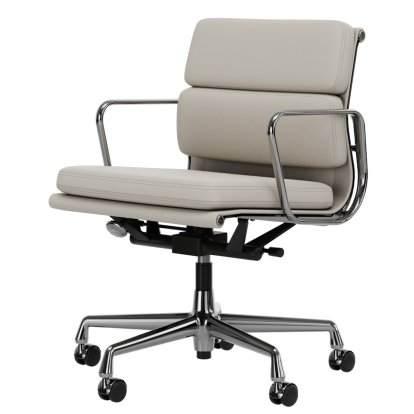 Soft Pad Chair EA 217, Verchromt, Leder Premium F snow, Plano weiß