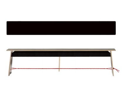 Langer Max Bank, 43 x 180 x 30 cm, FU schwarz, Schwarz und rot