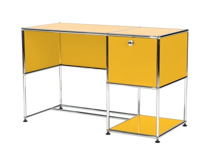 USM Haller Home Office Schreibtisch, Goldgelb RAL 1004, Mit Kabeldurchlass, unten links
