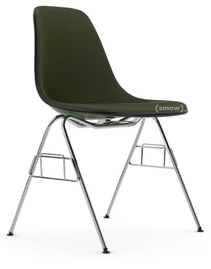 Eames Plastic Side Chair DSS / DSS-N, Forest, Mit Vollpolsterung, Nero / forest, Ohne Reihenverbindung (DSS-N)