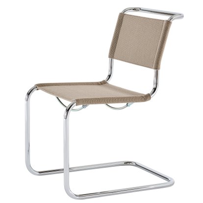 S 33 / S 34 V Soft Freischwinger, ohne Armlehnen, Verchromt, Stoff Nobel 61297 - beige, Kunststoffgleiter schwarz mit Filz