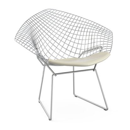 Diamond Sessel, mit Sitzkissen, Verchromt, Vinyl weiß