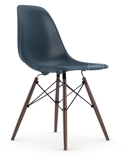 Eames Plastic Side Chair DSW, Meerblau, Ohne Polsterung, Ohne Polsterung, Standardhöhe - 43 cm, Ahorn dunkel