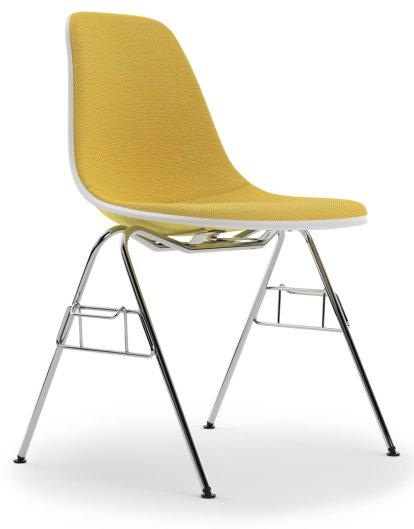 Eames Plastic Side Chair DSS / DSS-N, Citron, Mit Vollpolsterung, Yellow / elfenbein, Mit Reihenverbindung (DSS)
