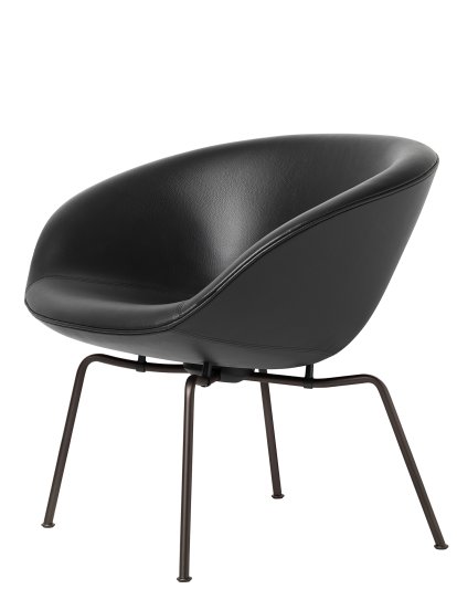 Pot Loungesessel, Dunkelbraun pulverbeschichtet, Leder Aura, Schwarz