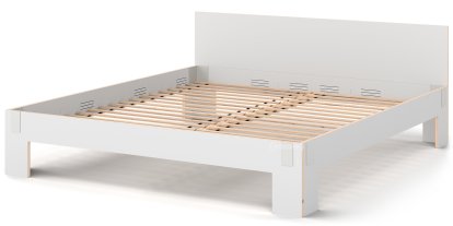 Tagedieb Bett, 200 x 220 cm, Mit Kopfteil, FU (Sperrholz, Birke) weiß, Lichtgrau, Mit Roll-Lattenrost