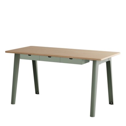 New Modern Schreibtisch, Metall/Holz, 150 x 70 cm, Mit Aufbewahrungsmodul, Eukalyptusgrau