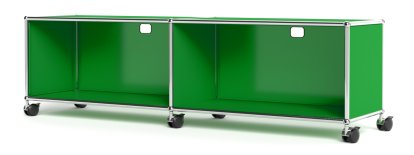 USM Haller TV-/HiFi-Lowboard, individualisierbar, USM grün, Offen, Mit Kabeldurchlass oben mittig