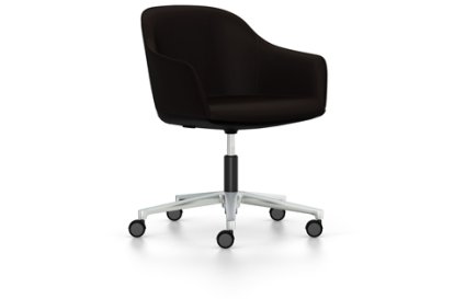 Softshell Armchair auf Fünfsternfuß, Aluminium poliert, Plano, Braun, Weich für harte Böden