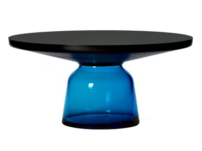Bell Couchtisch, Schwarz brünierter Stahl, klar lackiert, Saphirblau