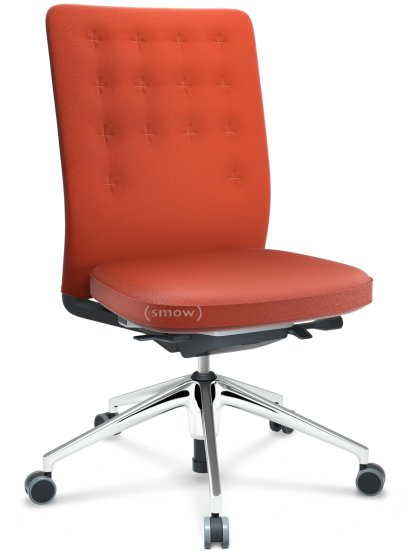 ID Trim, Ohne Lumbalstütze, FlowMotion-mit Vorwärtsneigung, mit Sitztiefenverstellung, Ohne Armlehnen, 5-Stern Untergestell, Aluminium poliert, Sitz und Rücken Plano, Orange, Weich für harte Böden