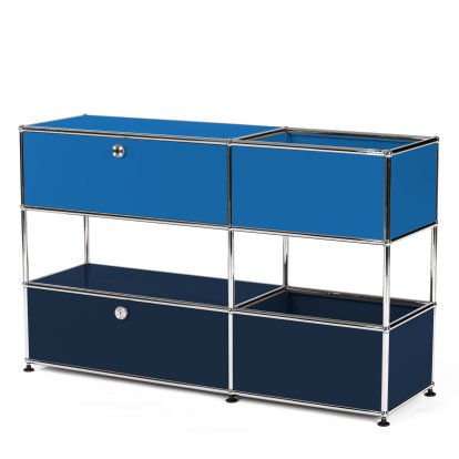 USM Haller Kinder Sideboard M mit Aufbewahrungsboxen, Zweifarbig, Enzianblau RAL 5010 - Stahlblau RAL 5011, Mit Auszug (inkl. Einlegerahmen)