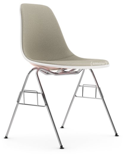 Eames Plastic Side Chair DSS / DSS-N, Zartrosé, Mit Vollpolsterung, Warmgrey / elfenbein, Ohne Reihenverbindung (DSS-N)