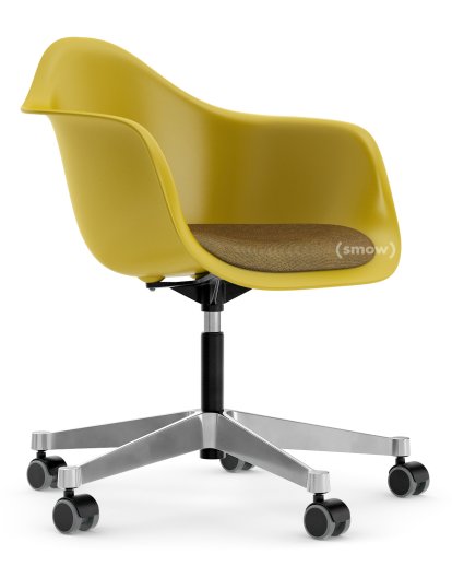 Eames Plastic Armchair PACC, Senf, Mit Sitzpolster, Senf / dunkelgrau