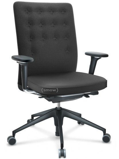 ID Trim, Mit Lumbalstütze, FlowMotion-mit Vorwärtsneigung, mit Sitztiefenverstellung, Mit 3D-Armlehnen, 5-Stern Untergestell, Kunststoff basic dark, Sitz und Rücken Plano, Dunkelgrau, Weich für harte Böden