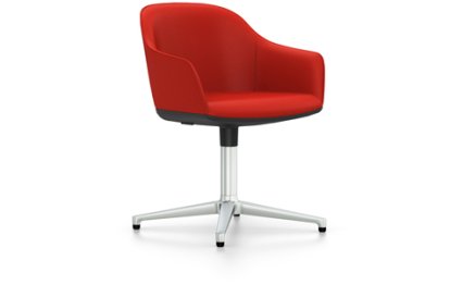 Softshell Armchair auf Viersternfuß, Aluminium poliert, Plano, Poppy red, Gleiter für Teppichboden