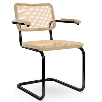 S 64 V Pure Materials Freischwinger, Eiche / natur, Tiefschwarz (RAL 9005), Kunststoffgleiter schwarz mit Filz