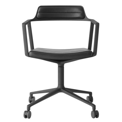 Swivel 452 Drehstuhl auf Rollen, Leder schwarz, Schwarz pulverbeschichtet