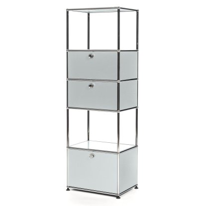 USM Haller Wohnzimmer Regal M Typ 2, USM mattsilber, Mit 2 Klappen und 1 Auszug (inkl. Einlegerahmen)