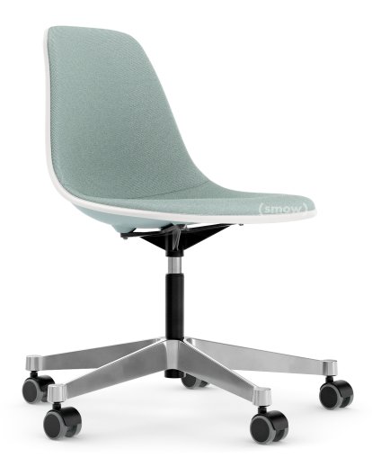 Eames Plastic Side Chair PSCC, Eisgrau, Mit Vollpolsterung, Eisblau / elfenbein