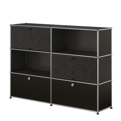 USM Haller Highboard L mit zwei USM Haller Soft Panels, diagonal, Graphitschwarz RAL 9011, Dunkelgrau