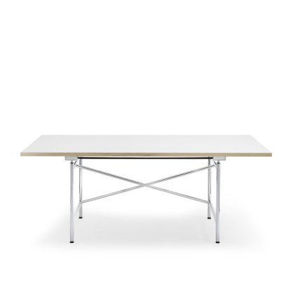 Eiermann 1 M Tisch (Mechanische Höhenverstellung), Melamin weiß mit Eichekante, 180 x 90 cm, Chrom