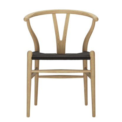 CH24 Wishbone Chair, Eiche geseift, Geflecht schwarz