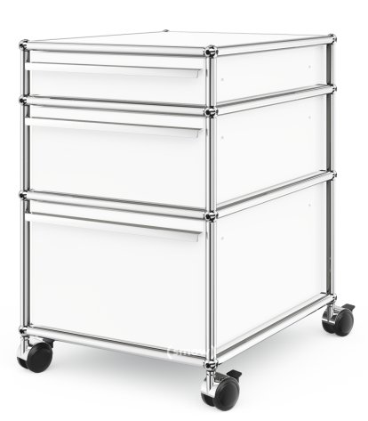 USM Haller Rollcontainer mit 3 Schubladen Typ 2 (mit Gegengewicht), Kein Schloss, Reinweiß RAL 9010