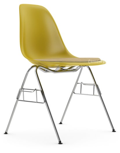 Eames Plastic Side Chair DSS / DSS-N, Senf, Mit Sitzpolster, Senf / elfenbein, Mit Reihenverbindung (DSS)