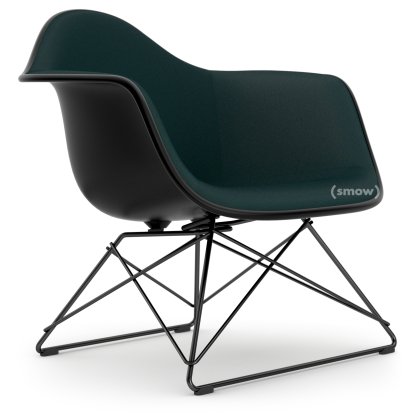 Eames Plastic Armchair LAR, Tiefschwarz, Vollpolsterung petrol / moorbraun, Beschichtet basic dark