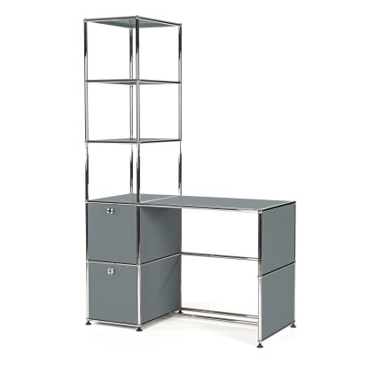 USM Haller Schreibtisch mit Regalaufsatz, Mittelgrau RAL 7005