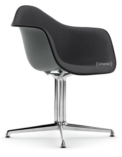 Eames Plastic Armchair DAL, Granitgrau, Mit Vollpolsterung, Dunkelgrau, Aluminium poliert, Neue Sitzhöhe (43,0 cm)