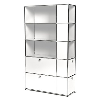 USM Haller Bücherregal mit seitlichen Fächern, Reinweiß RAL 9010