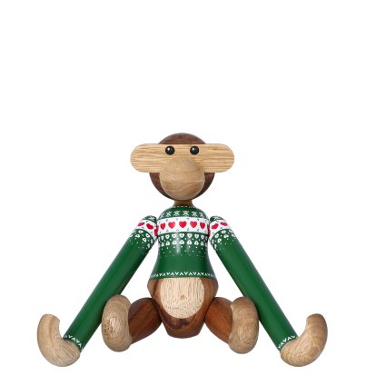 Affe Christmas Jumper Holzfigur, Klein (H 19 cm), Pullover grün