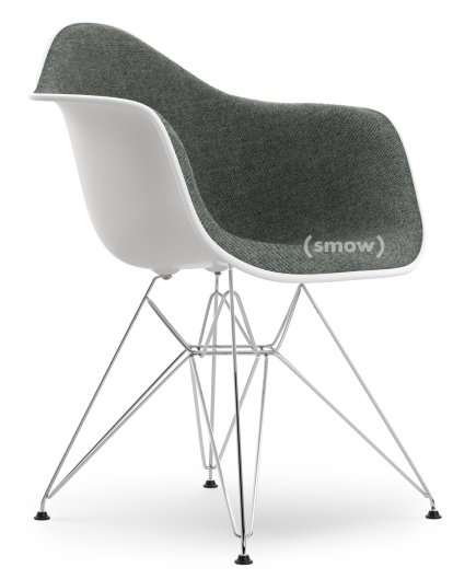 Eames Plastic Armchair DAR, Weiß non-RE, Mit Vollpolsterung, Nero / elfenbein, Standardhöhe - 43 cm, Verchromt