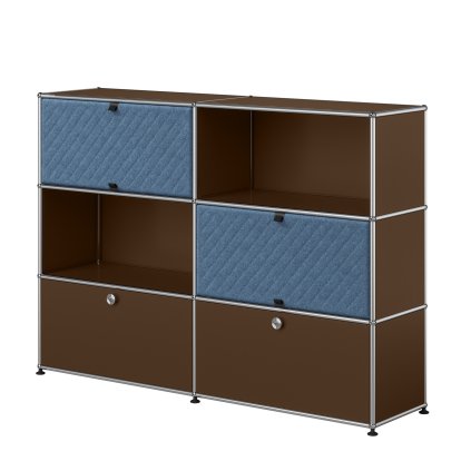 USM Haller Highboard L mit zwei USM Haller Soft Panels, diagonal, USM braun, Blau